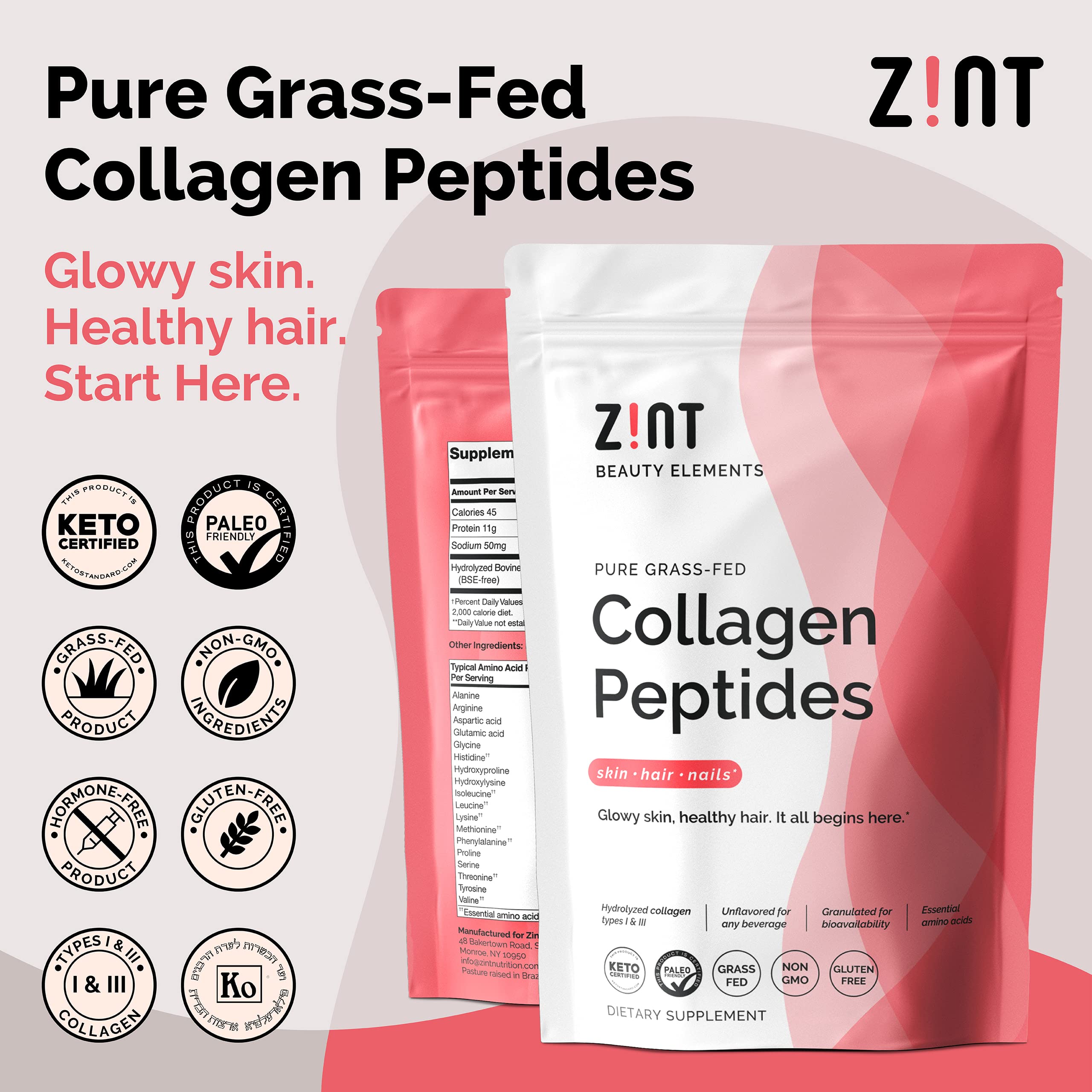 Zint Keto Collagen packaging box highlighting two 32 oz jars and value.