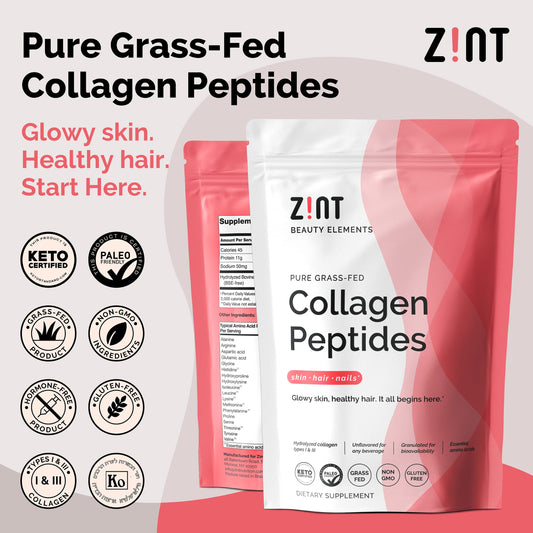 Zint Keto Collagen packaging box highlighting two 32 oz jars and value.