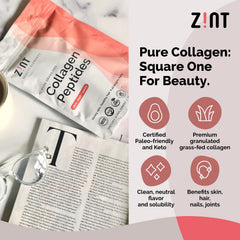 Scoop of Zint Keto Collagen ready to measure for quick mixing.