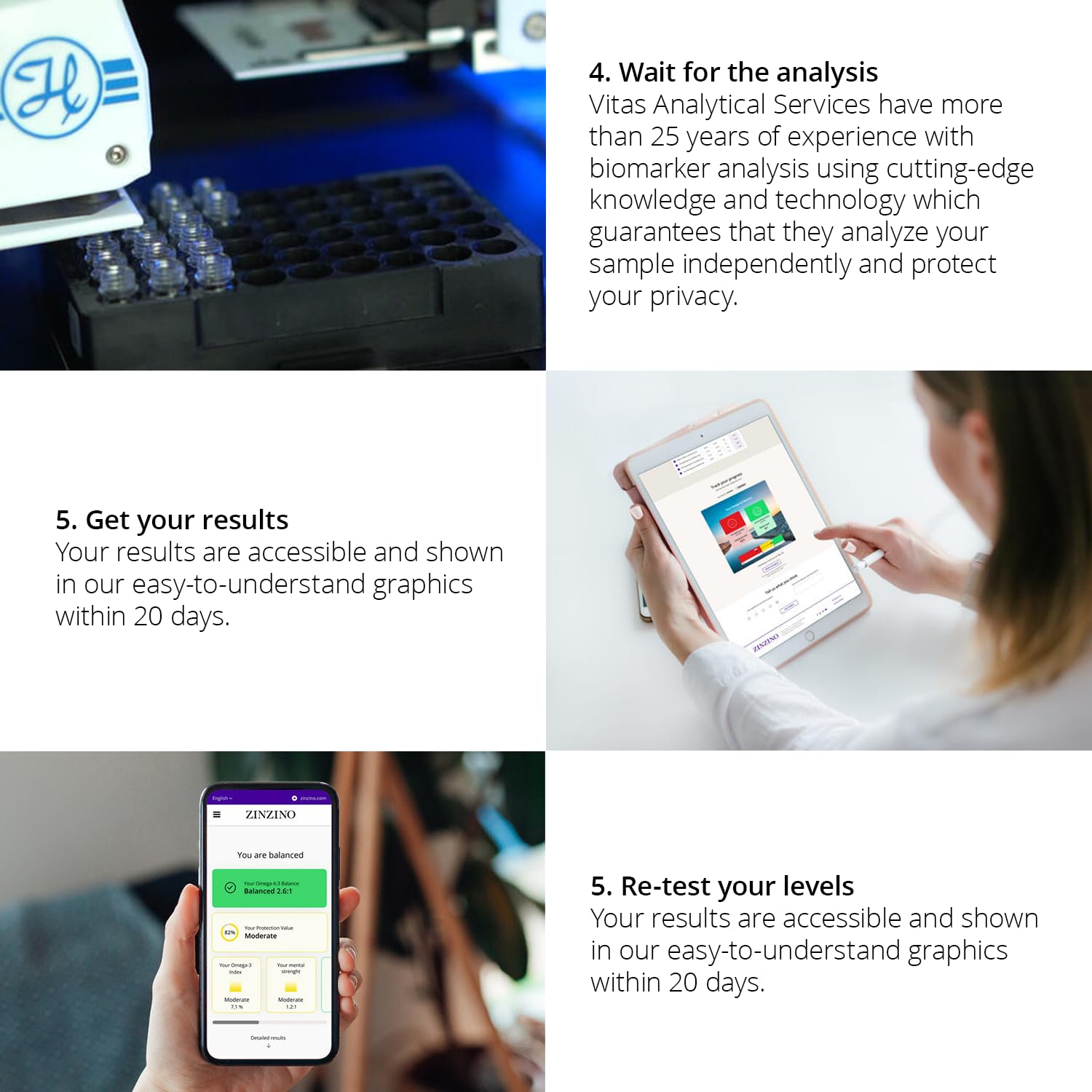 Zinzino BalanceTest at-home setup with quick mailing process.