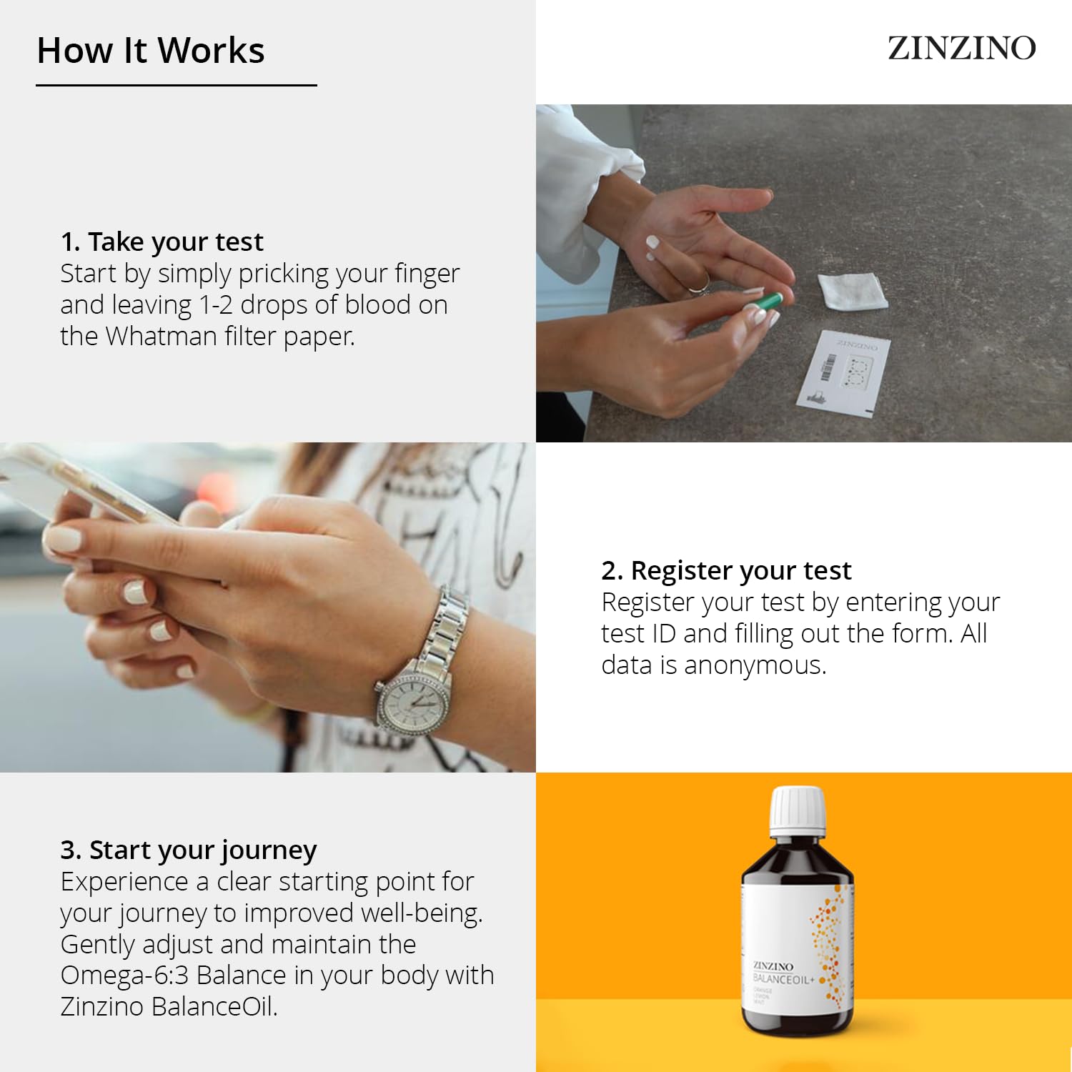 Zinzino BalanceTest omega-3-6-9 balance emphasis for dietary awareness.