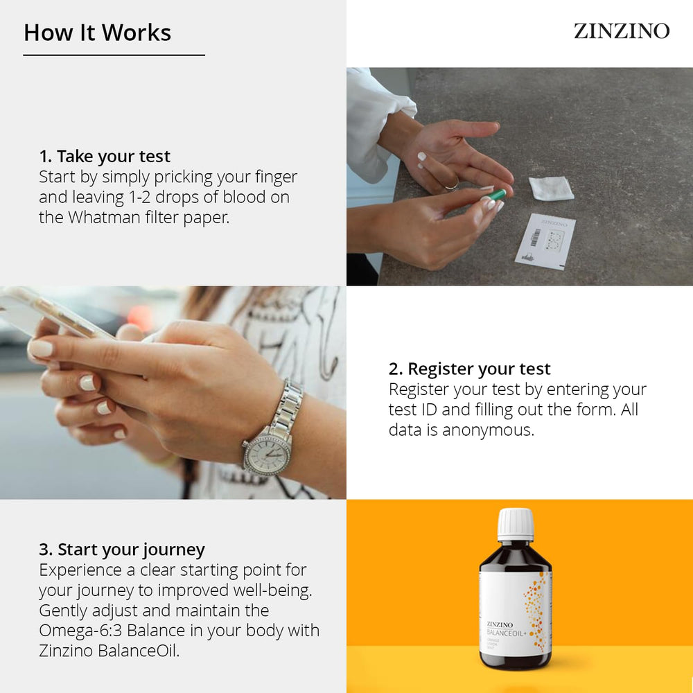 Zinzino BalanceTest omega-3-6-9 balance emphasis for dietary awareness.