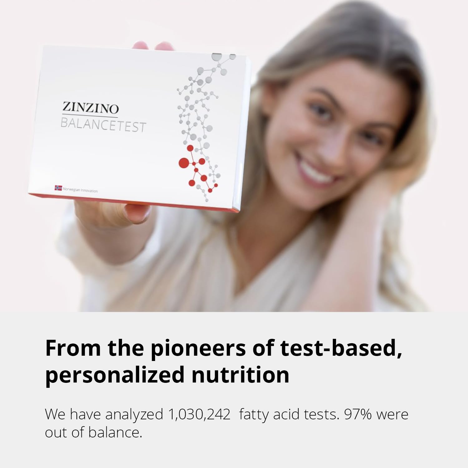 Zinzino BalanceTest finger-prick sample being collected at home.