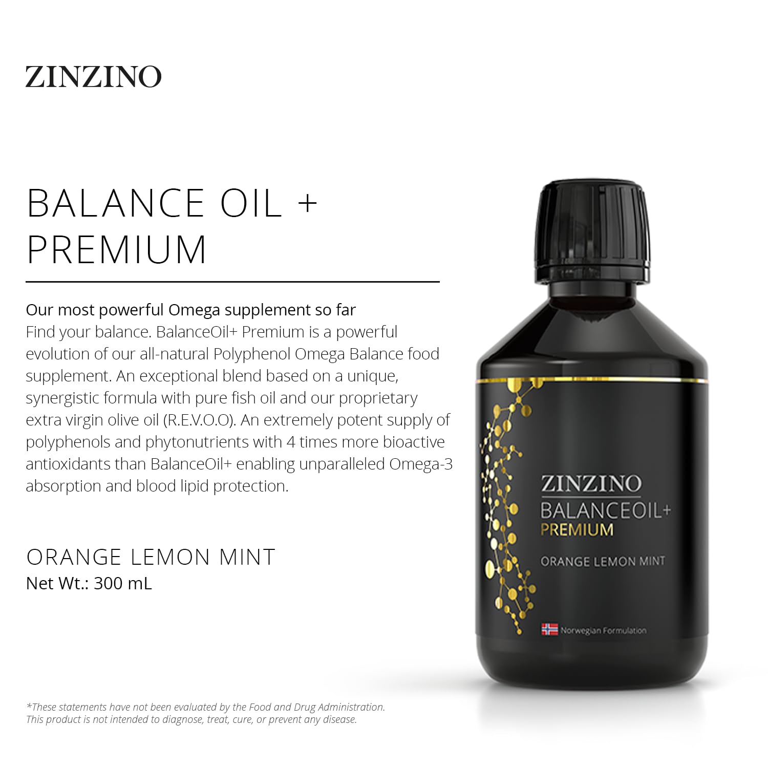 Zinzino BalanceOil+ Premium label detail—high-quality olive oil
