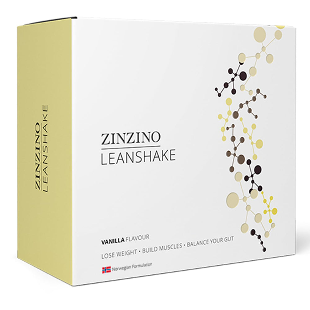 ZINZINO LeanShake Vanilla canister on display, a convenient protein option for balanced daily nutrition.
