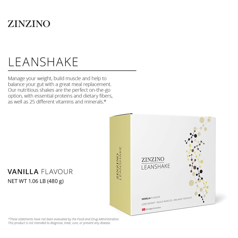 ZINZINO LeanShake Vanilla prepared shake in glass, creamy vanilla texture for quick fueling.