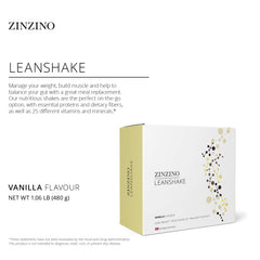ZINZINO LeanShake Vanilla prepared shake in glass, creamy vanilla texture for quick fueling.