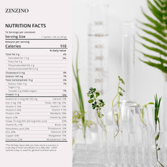 ZINZINO LeanShake Vanilla scoop beside powder, measuring servings for easy daily protein.