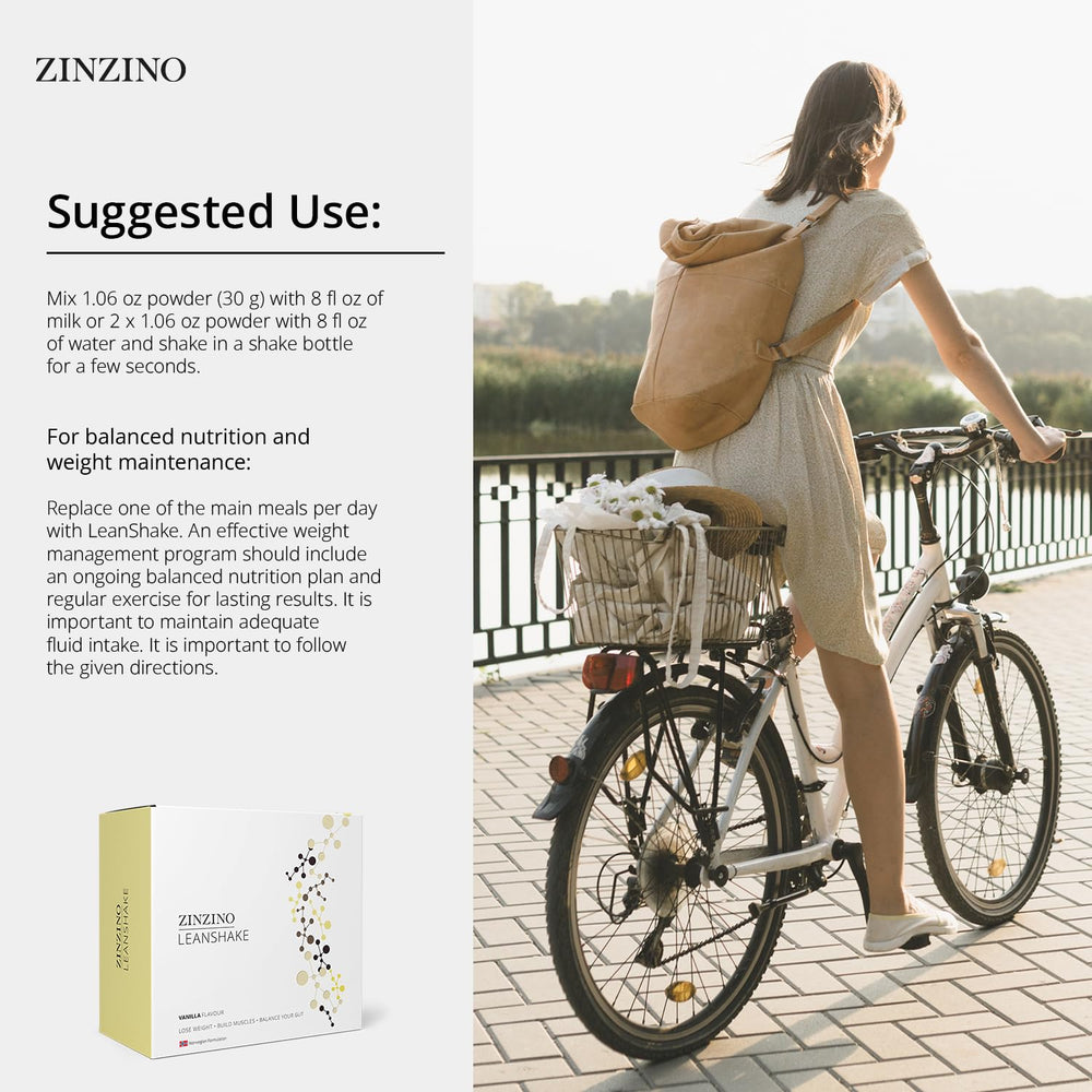 ZINZINO LeanShake Vanilla shake in glass, smooth texture ideal for mixing into drinks.