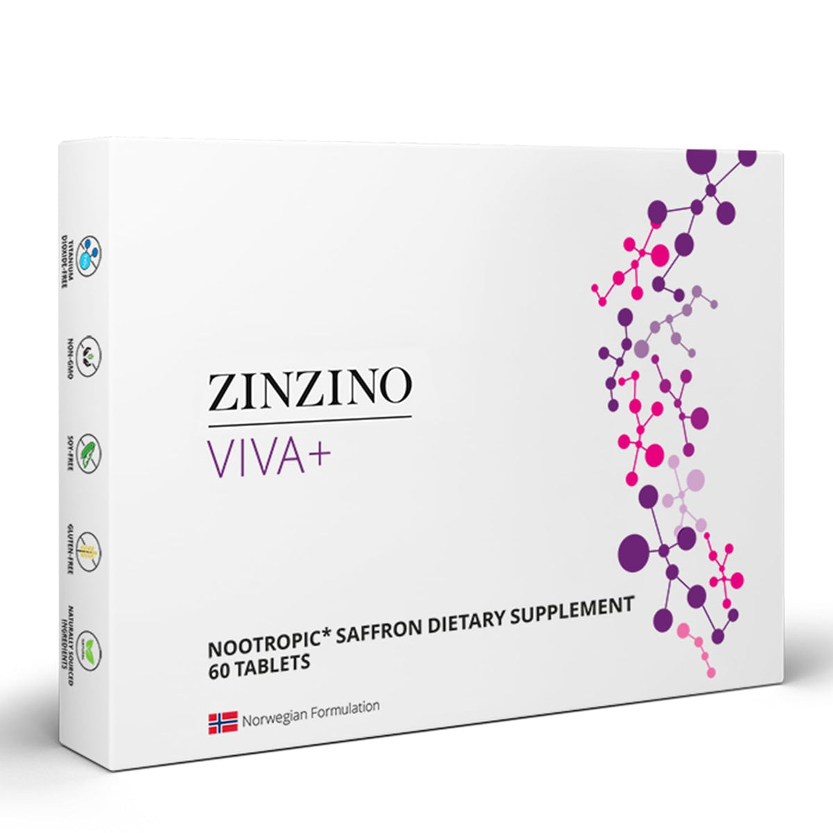 ZINZINO Viva Plus bottle front promoting sleep support and focus.