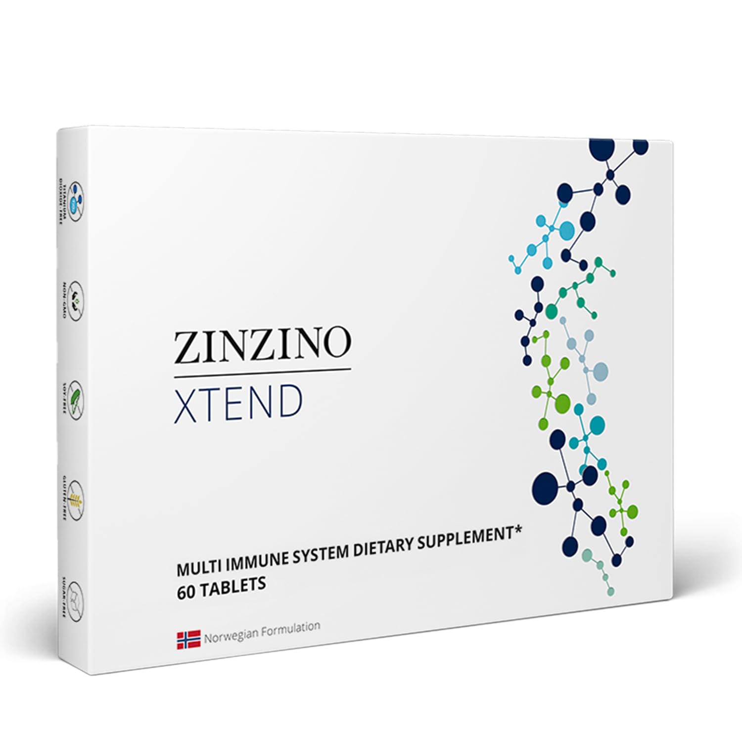 Zinzino Xtend bottle front view with 60-tablet package for a nutrient-dense routine