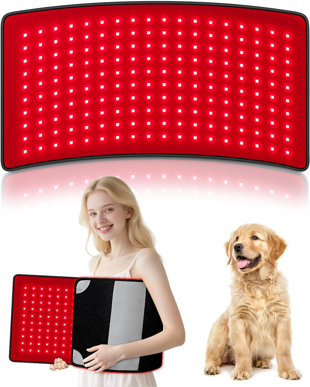 Ziptly red light therapy mat front view showing wide 24x12 coverage for back and shoulders