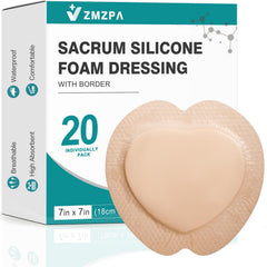 ZMZPA sacral foam dressing with border on skin provides secure, gentle adhesion.