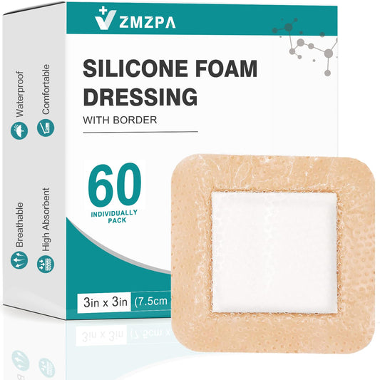 ZMZPA silicone foam dressing 3x3 border application offers secure, skin-friendly coverage.