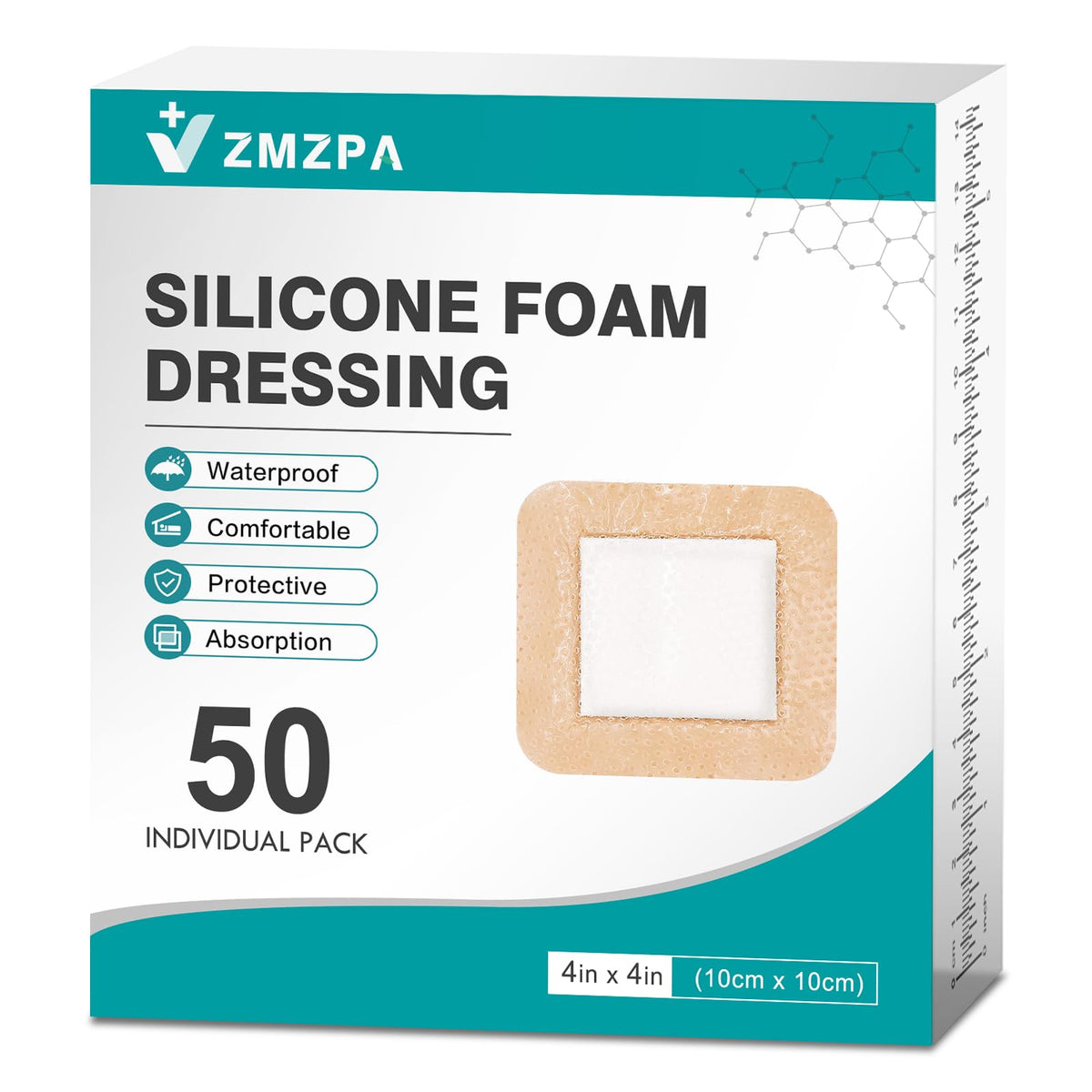 ZMZPA silicone foam dressing 4x4 with gentle border for secure wound protection.