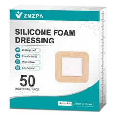 ZMZPA silicone foam dressing 4x4 with gentle border for secure wound protection.