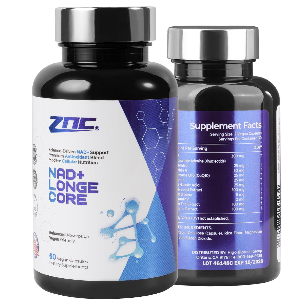 ZNC 10-in-1 NAD supplement bottle shows the product and packaging for daily energy support