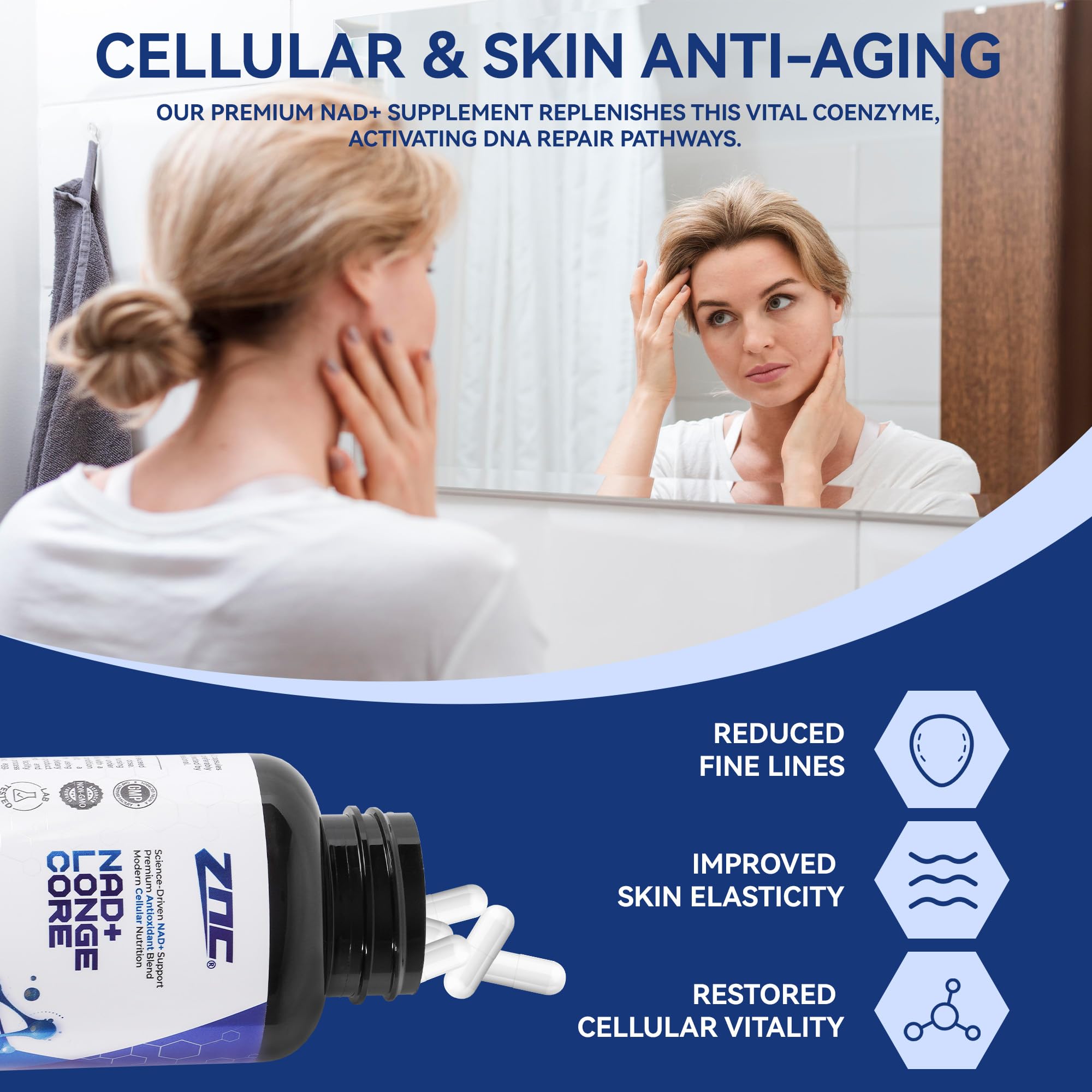 ZNC 10-in-1 NAD supplement capsules close-up highlighting capsules