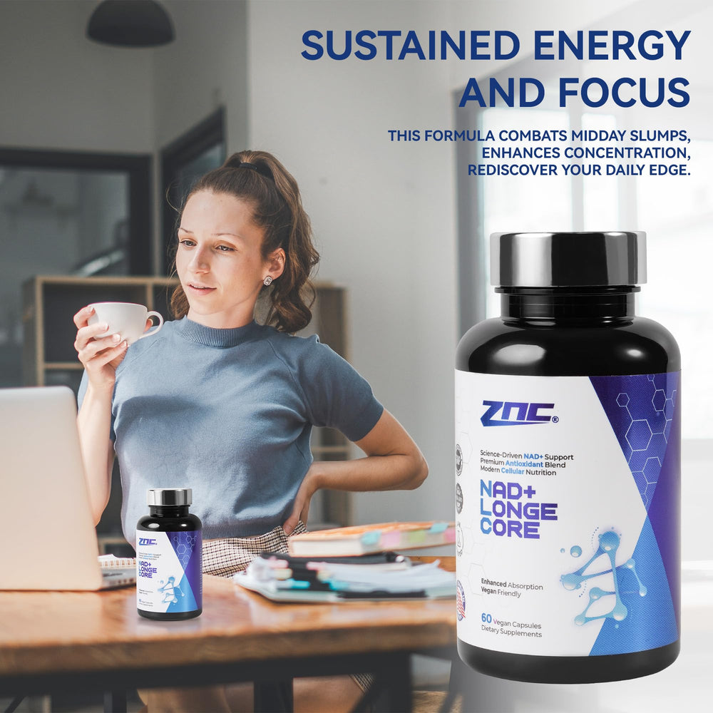 ZNC 10-in-1 NAD supplement label with ingredients and benefits