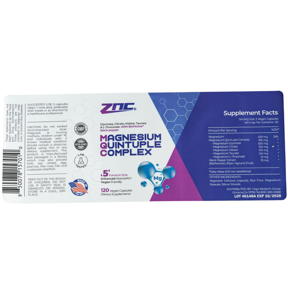 ZNC Magnesium Complex vegan capsules emphasize allergen-free, ethical daily mineral support.