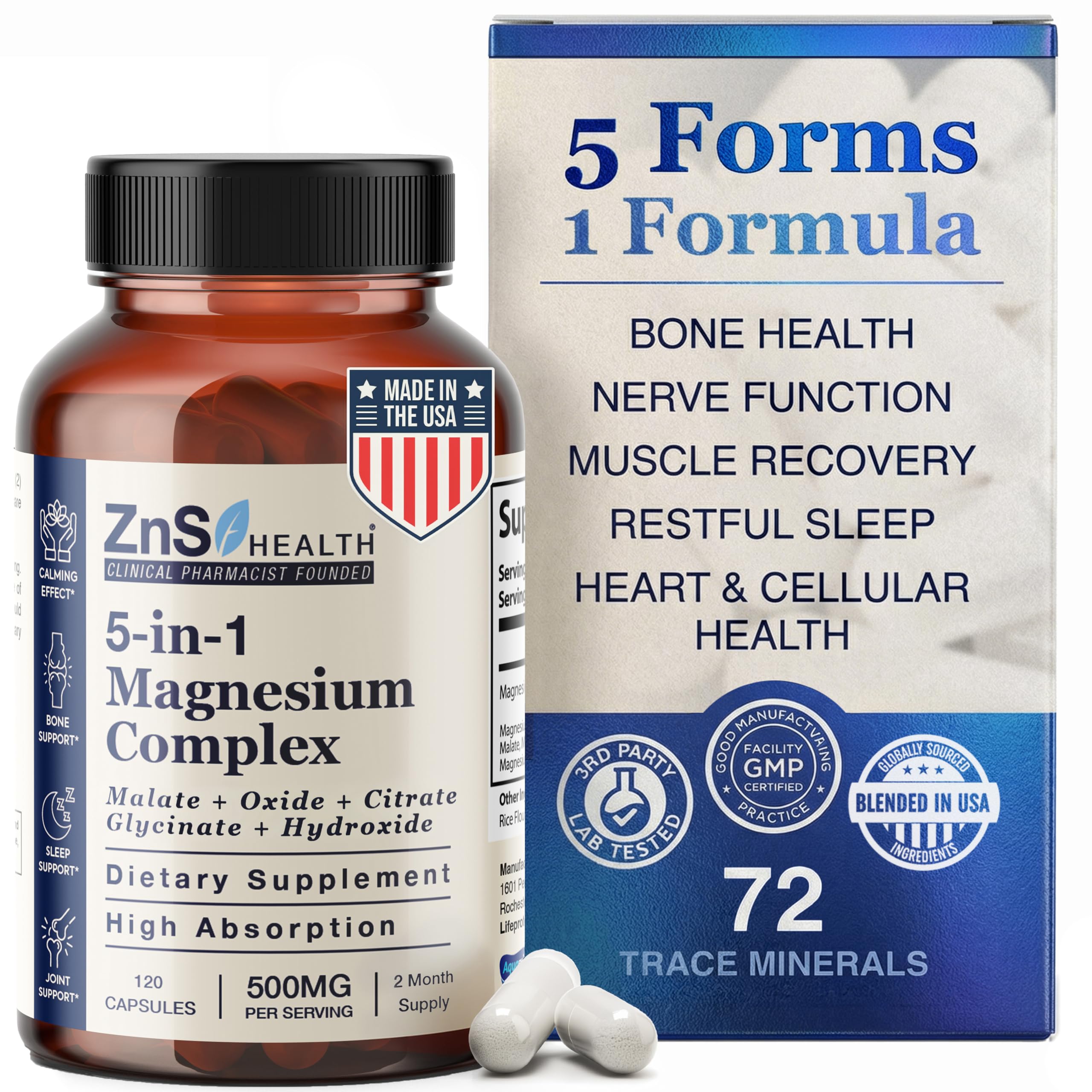 ZnS Health 5-in-1 magnesium bottle front for daily energy and relaxation