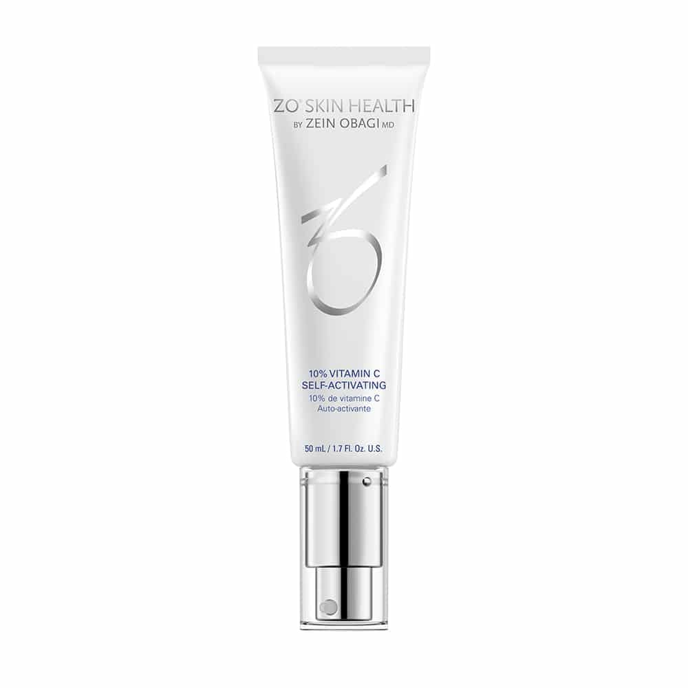 ZO Skin Health 10% Vitamin C bottle highlighted for brightening support.