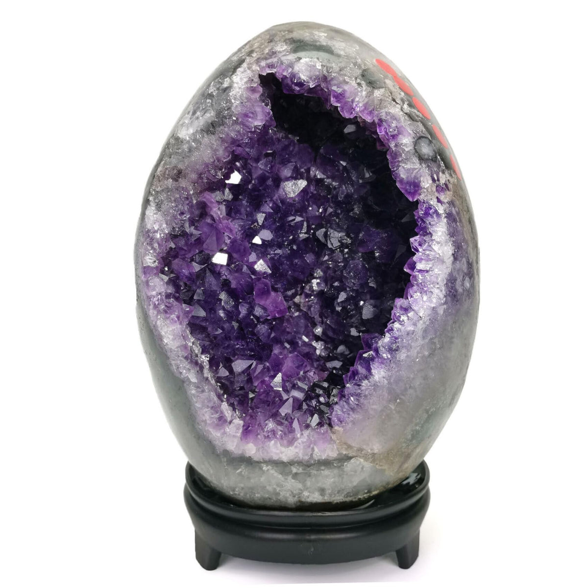 ZOBAYOP amethyst crystal geode in dinosaur egg form adds natural decor and sparkle.