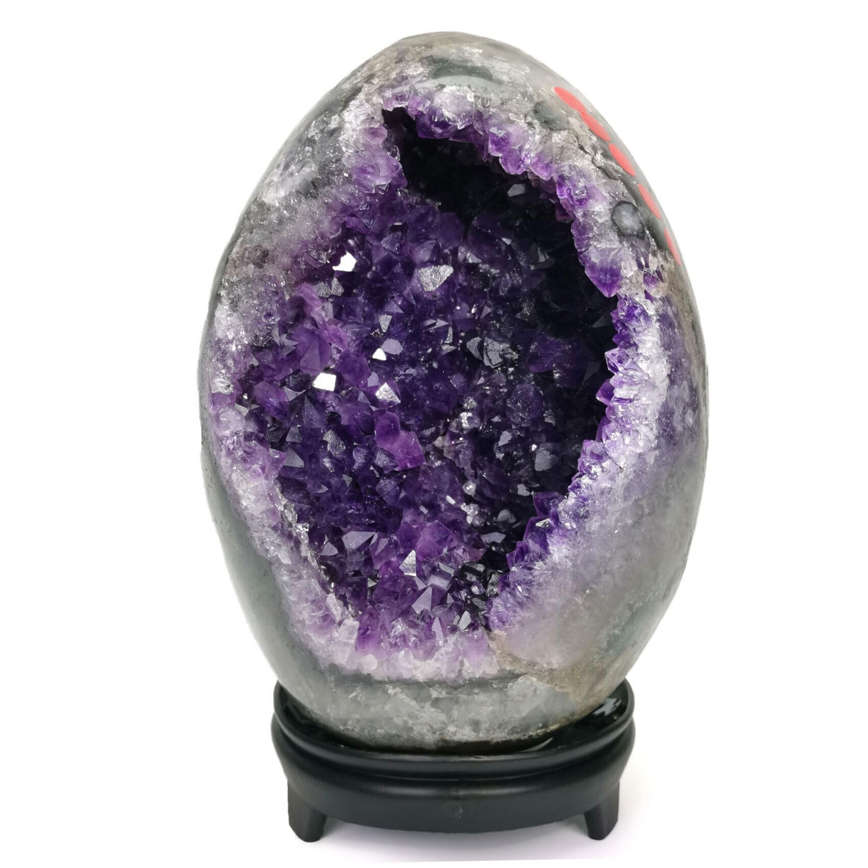 ZOBAYOP amethyst geode dinosaur egg with sparkling Uruguayan crystals for stylish home decor.