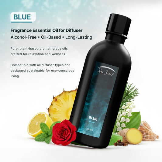 Zone Scent Blue oil pour showcasing easy diffusion for a fresh home.