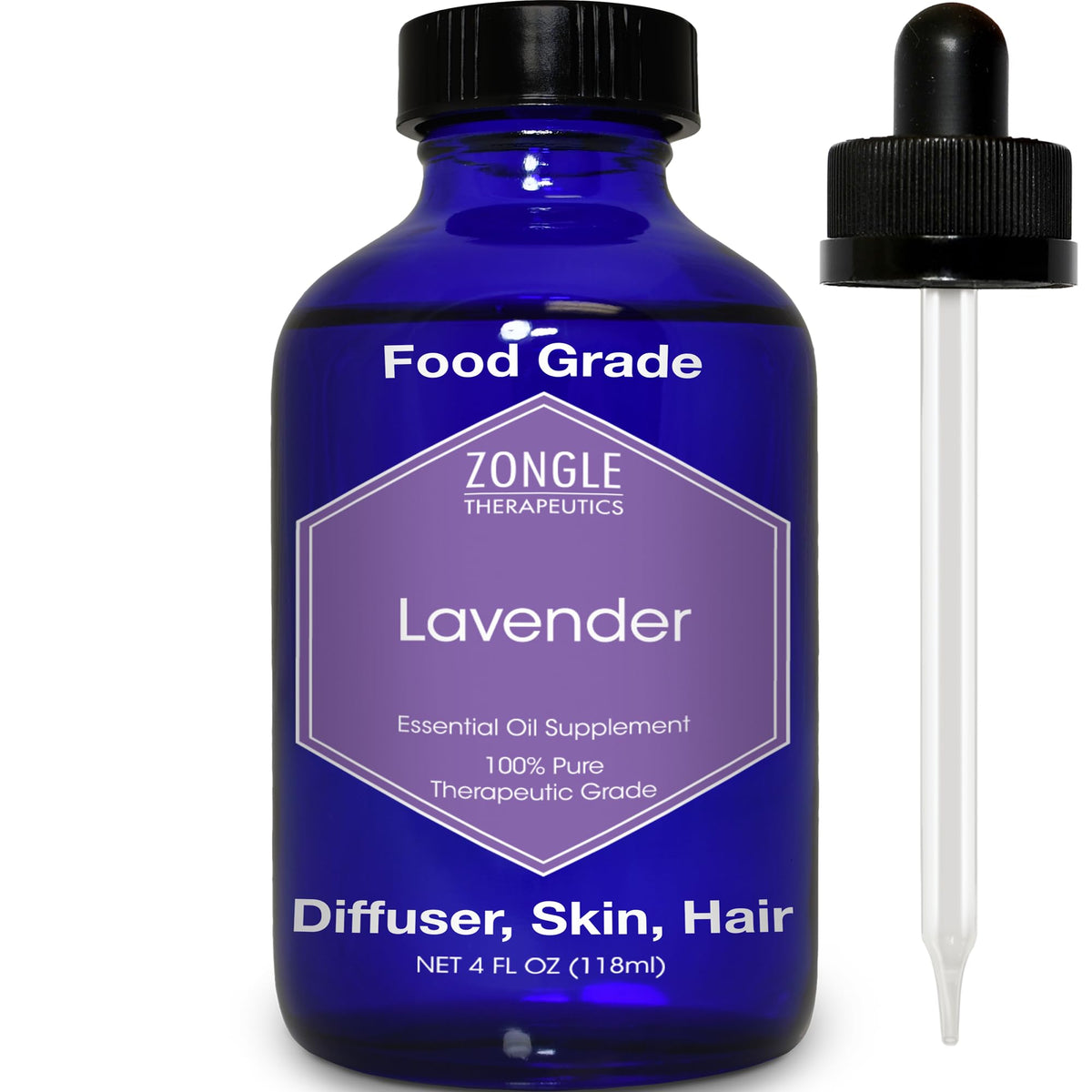 Zongle Therapeutics lavender oil bottle for aromatherapy and relaxation.