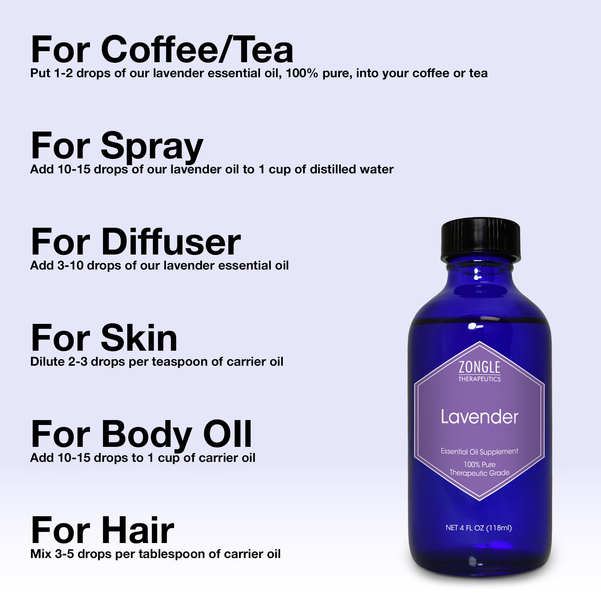 Zongle Therapeutics lavender oil skincare bottle for soothing routines.