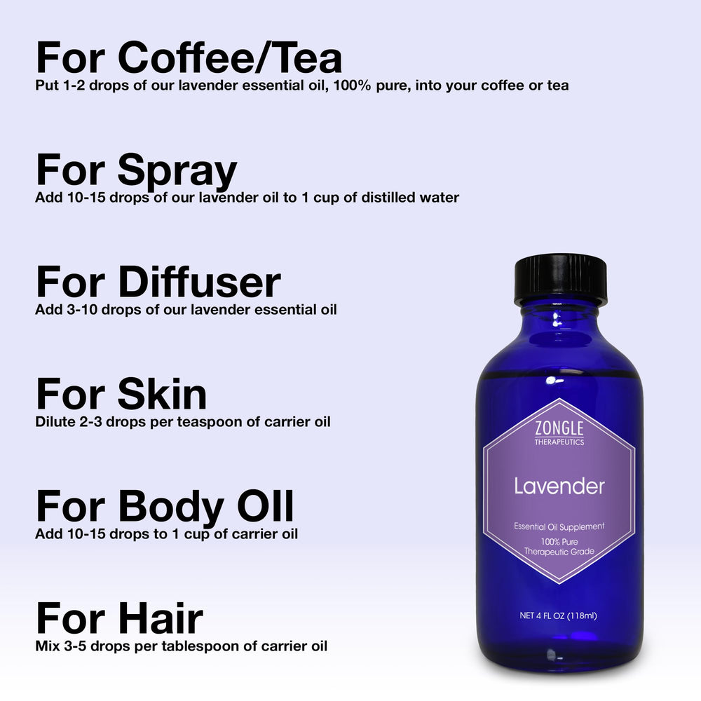 Zongle Therapeutics lavender oil skincare bottle for soothing routines.