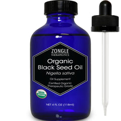 Zongle Therapeutics black seed oil bottle cap close-up shows purity and easy dispensing.