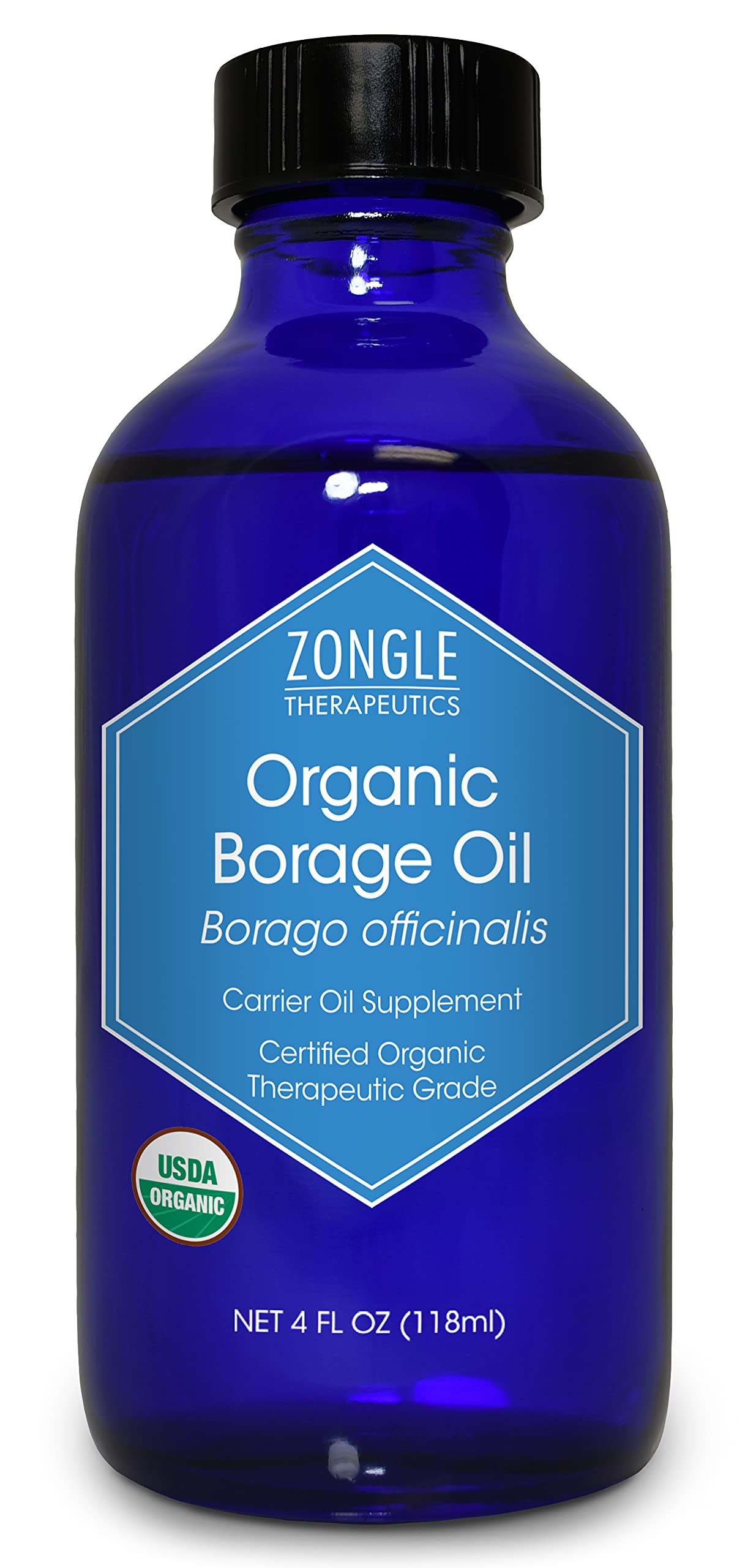 Zongle Therapeutics borage oil bottle on counter for daily wellness use