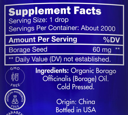 Zongle Therapeutics borage oil label close-up showing organic purity