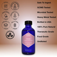 Zongle Therapeutics clove oil label close-up showing purity