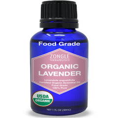 Zongle Therapeutics lavender oil bottle, front view, highlighting versatile culinary and skincare uses.