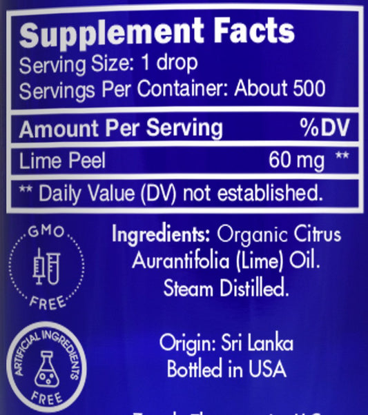 Zongle Therapeutics lime oil in a dish-ready bottle for cooking and beverages.