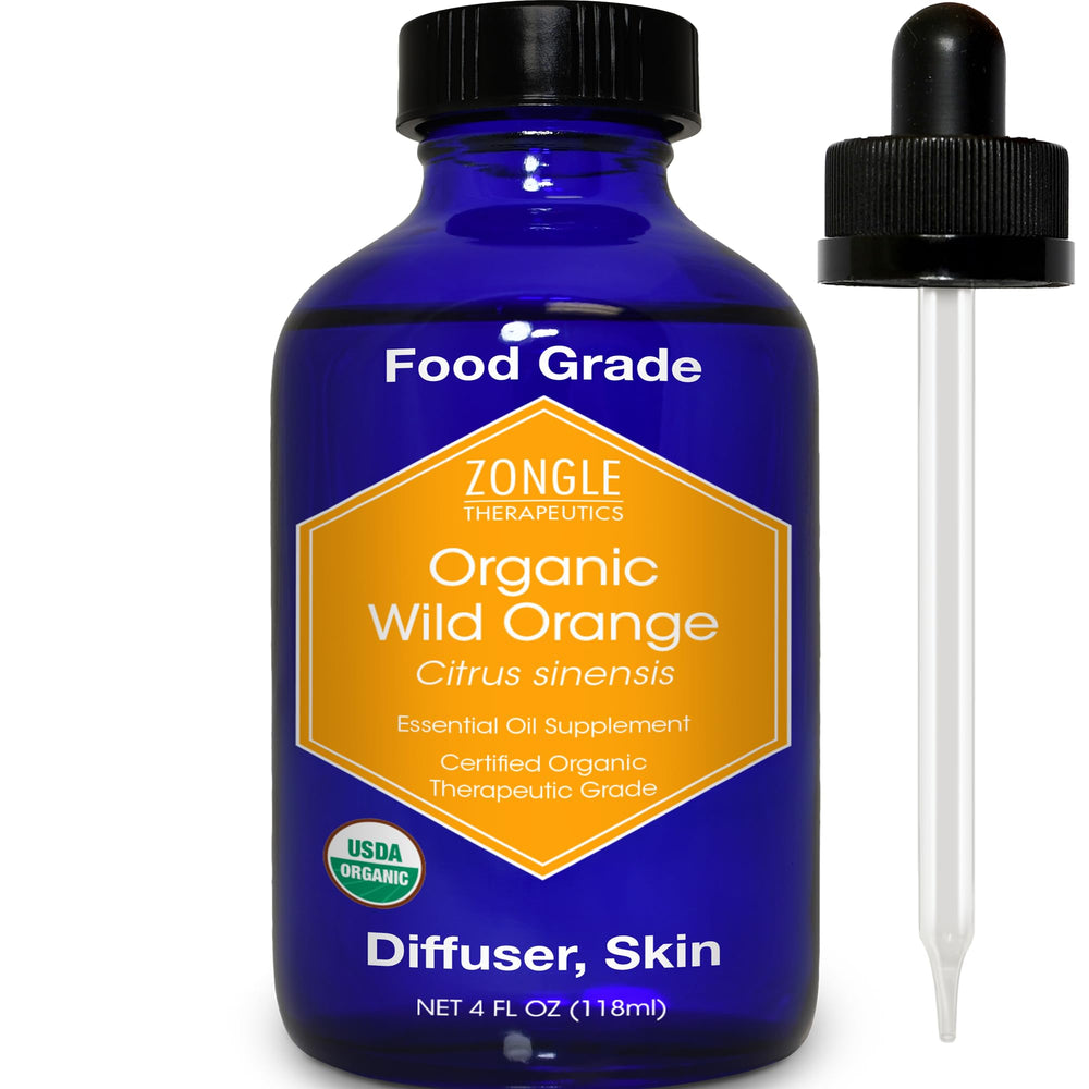 Zongle Therapeutics organic orange oil bottle with bright aroma.