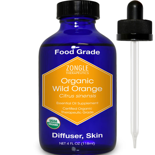 Zongle Therapeutics organic orange oil bottle with bright aroma.
