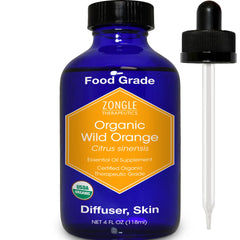 Zongle Therapeutics organic orange oil bottle with bright aroma.