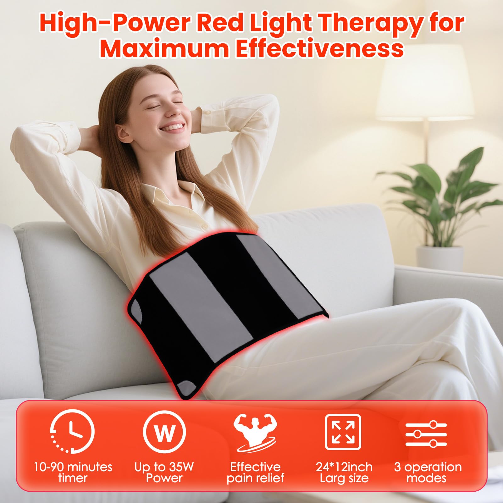 ZonGym red light therapy pad back view highlighting large area for back relief.