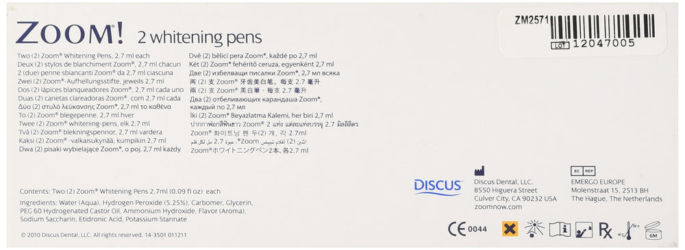 Zoom Whitening Pens 2 Pack packaging view highlighting portable, mess-free whitening solution