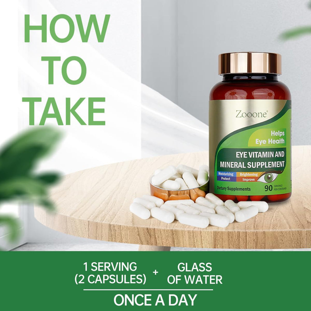Two Zooone capsules daily dose shown for simple and consistent eye support.