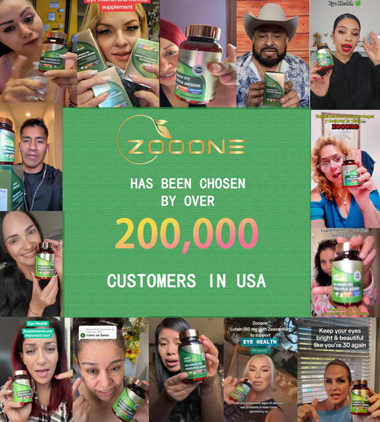 Zooone eye vitamins capsules close-up showing texture and color.