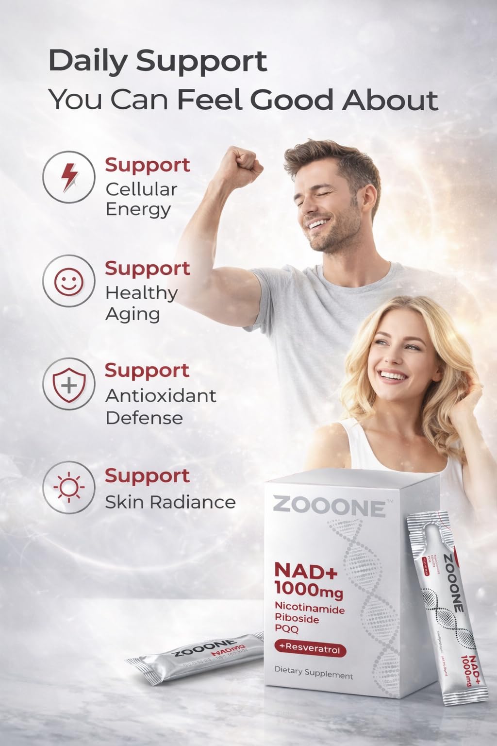 Zooone NAD+ DNA repair icon suggests cellular support