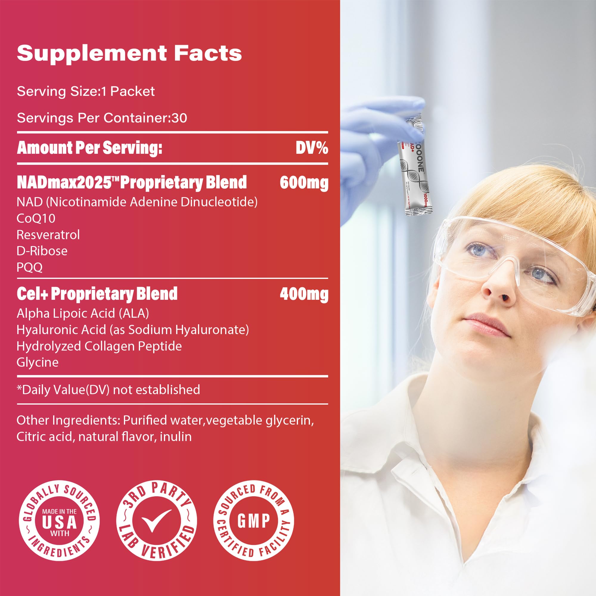 Zooone NAD+ liquid-form bottle emphasizes enhanced bioavailability