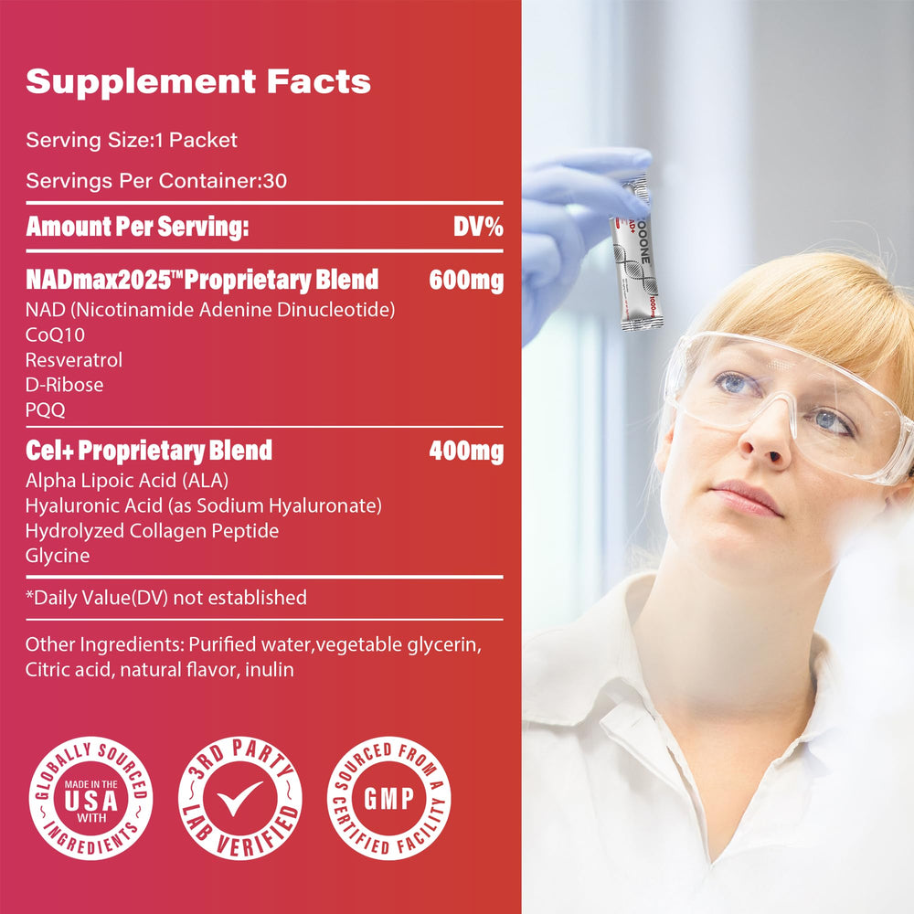 Zooone NAD+ liquid-form bottle emphasizes enhanced bioavailability