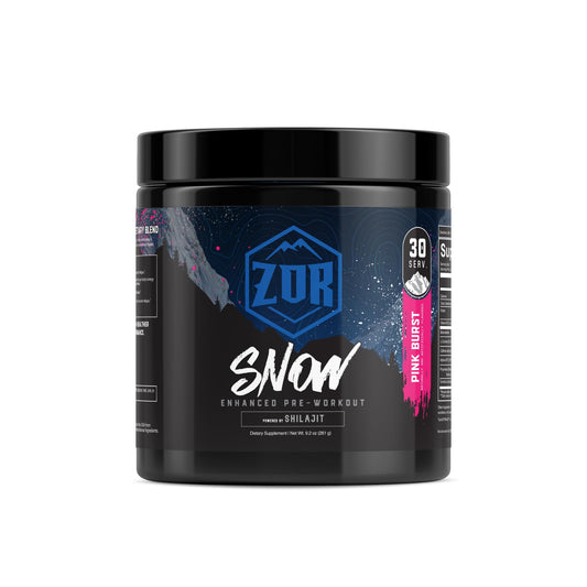ZOR Labs Snow Pink Burst bottle delivers clean energy and sharp focus for workouts.