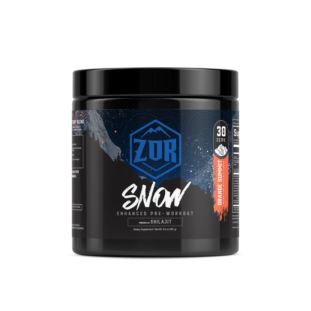 ZOR Snow pre-workout bottle ready for clean energy during training.